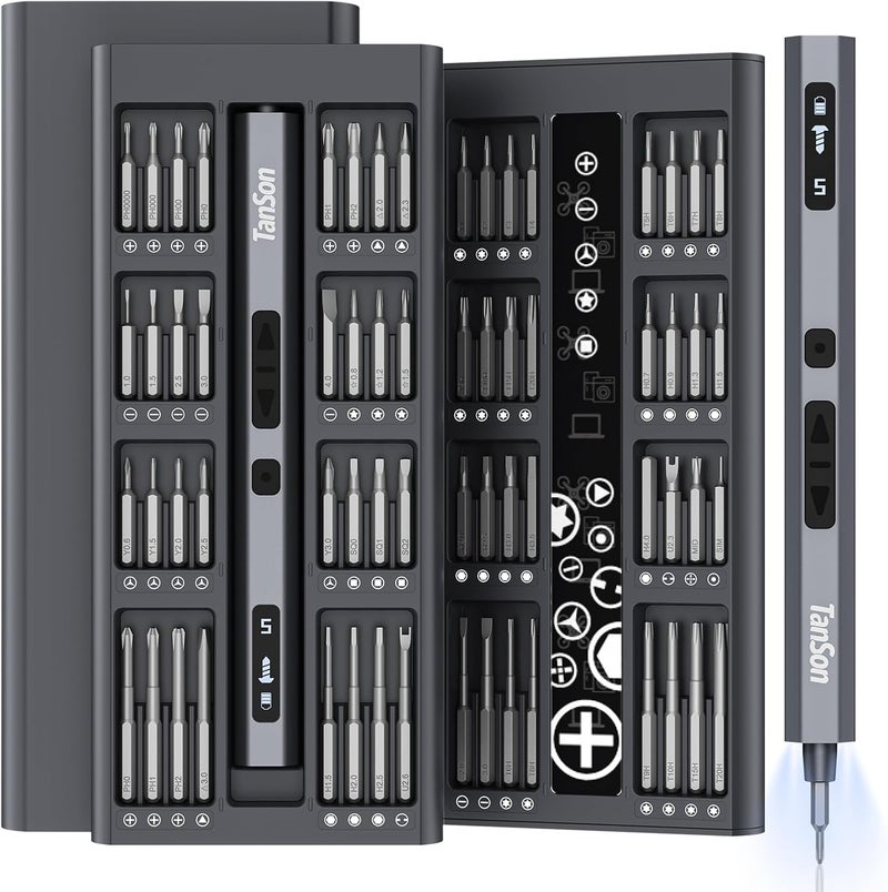 Tanso Mini Electric Screwdriver Set,3.7V Precision Screwdriver Set 66 in 1 Magnetic Drill,HD Display,5 Torque Settings,4 LED Lights, Portable Repair Tool Kit for Computer,Phone, Watch,Camer,Glasses - Image 1